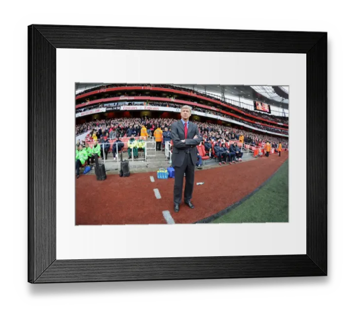 Framed Print : Arsene Wenger Celebrates Arsenal's 3:0 Victory Over Wigan Athletic in Barclays Premier League at Emirates Stadium (2011)