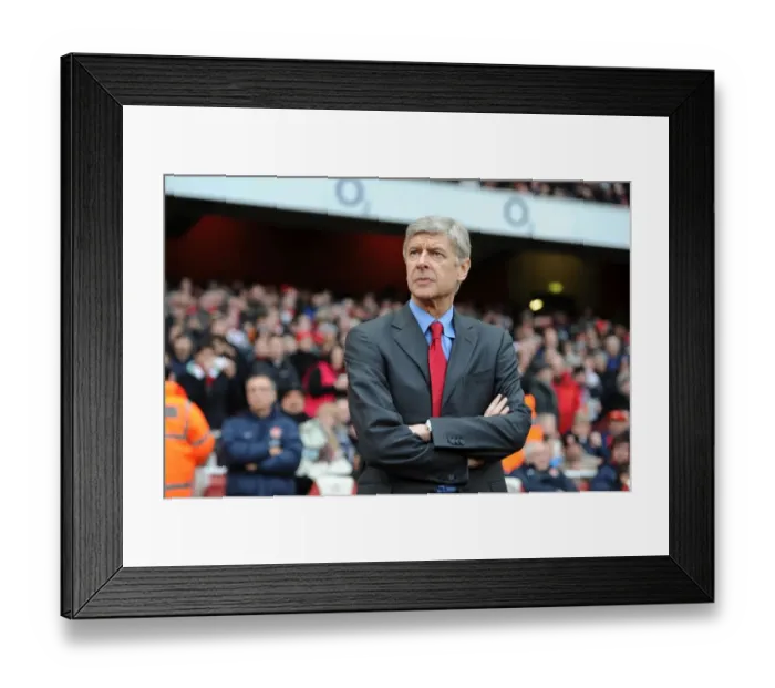 Framed Print : Arsene Wenger Celebrates Arsenal's 3-0 Victory Over Wigan Athletic in the Barclays Premier League, Emirates Stadium (2011)