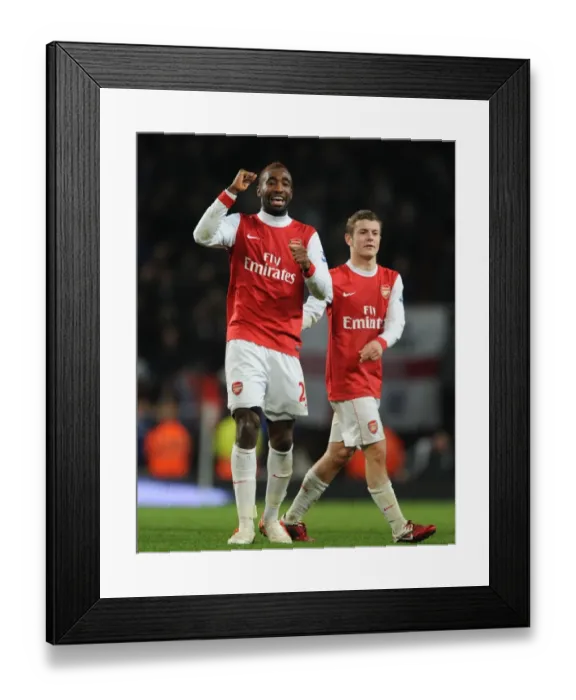 Framed Print : Arsenal's Johan Djourou and Jack Wilshere Celebrate 3:0 Win Over Ipswich Town in Carling Cup Semi-Final Framed Print : Arsenal's Johan Djourou and Jack Wilshere Celebrate 3:0 Win Over Ipswich Town in Carling Cup Semi-Final