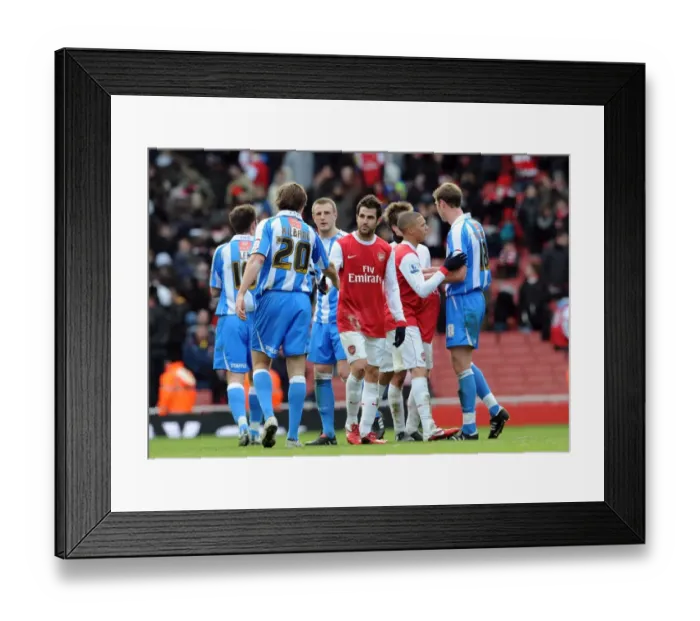 Framed Print : Cesc Fabregas (Arsenal) shakes hands with Kevin Kilbane (Huddersfield) after the match Framed Print : Cesc Fabregas (Arsenal) shakes hands with Kevin Kilbane (Huddersfield) after the match