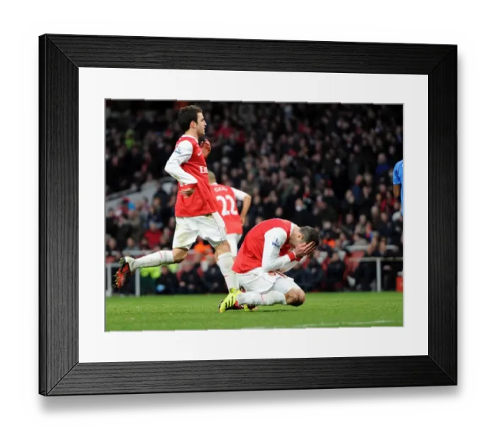 Framed Print : Robin van Persie (Arsenal) reacts to missing from the penalty spot. Arsenal 3