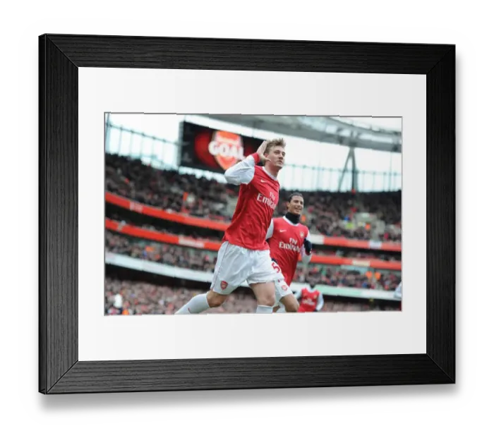 Framed Print : Nicklas Bendtner celebrates scoring the 1st Arsenal goal. Arsenal 2: 1 Huddersfield Town