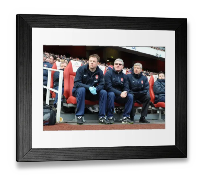 Framed Print : Arsenal's Triumphant Trio: Wenger, Rice, and Lewin Celebrate FA Cup Victory over Huddersfield Town (2011)