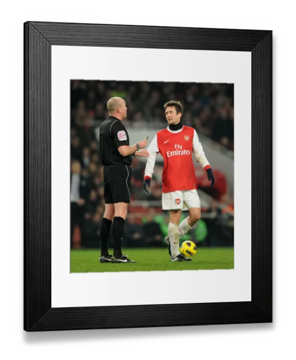 Framed Print : Tomas Rosicky (Arsenal) with the referee. Arsenal 2: 1 Everton. Barclays Premier League Framed Print : Tomas Rosicky (Arsenal) with the referee. Arsenal 2: 1 Everton. Barclays Premier League