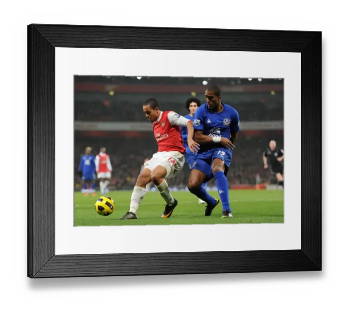 Framed Print : Theo Walcott (Arsenal) Sylvain Distin (Everton). Arsenal 2: 1 Everton. Barclays Premier League Framed Print : Theo Walcott (Arsenal) Sylvain Distin (Everton). Arsenal 2: 1 Everton. Barclays Premier League