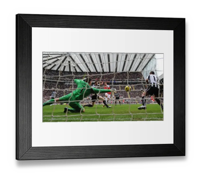 Framed Print : Robin van Persie shoots past Newcastle goalkeeper Steve Harper to score the 3rd Arsenal goal