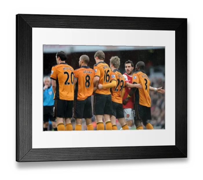 Framed Print : Cesc Fabregas (Arsenal) in the Wolves wall. Arsenal 2: 0 Wolverhampton Wanderers Framed Print : Cesc Fabregas (Arsenal) in the Wolves wall. Arsenal 2: 0 Wolverhampton Wanderers