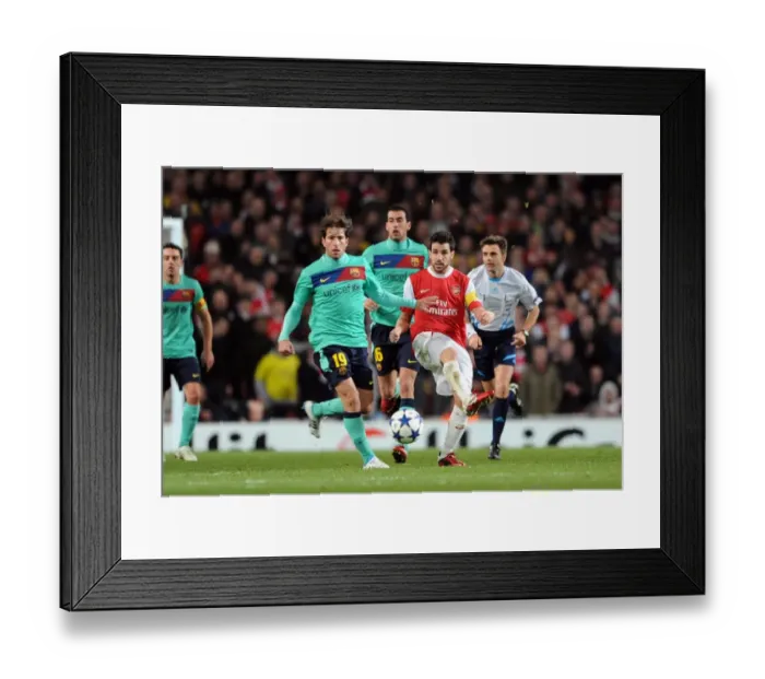 Framed Print : Cesc Fabregas (Arsenal) Maxwell (Barcelona). Arsenal 2: 1 Barcelona. UEFA Champions League Framed Print : Cesc Fabregas (Arsenal) Maxwell (Barcelona). Arsenal 2: 1 Barcelona. UEFA Champions League
