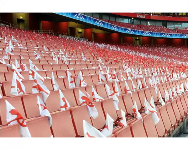 Flags for the fans are left on each seat. Arsenal 2: 1 Barcelona. UEFA Champions League