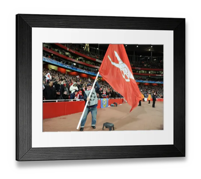 Framed Print : Giant flags are waved pitchside during half time. Arsenal 2: 1 Barcelona Framed Print : Giant flags are waved pitchside during half time. Arsenal 2: 1 Barcelona