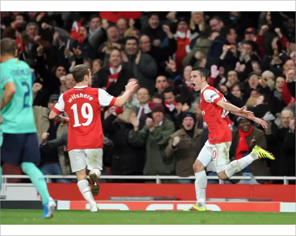 Robin van Persie and Jack Wilshere: Arsenal's Unforgettable Goal Celebration vs. Barcelona in the UEFA Champions League