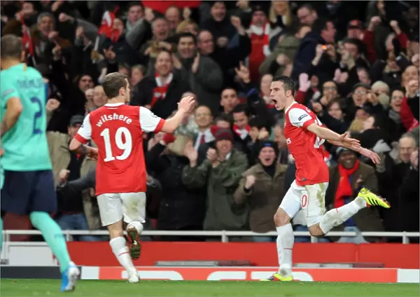 Robin van Persie and Jack Wilshere: Arsenal's Unforgettable Goal Celebration vs. Barcelona in the UEFA Champions League