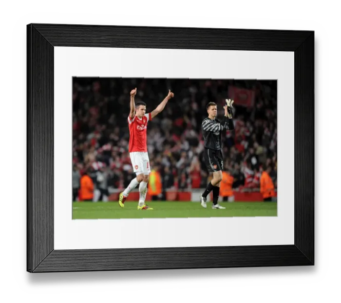Framed Print : Arsenal Victory: Robin van Persie and Wojciech Szczesny Celebrate with Fans after Beating Barcelona in UEFA Champions League Framed Print : Arsenal Victory: Robin van Persie and Wojciech Szczesny Celebrate with Fans after Beating Barcelona in UEFA Champions League
