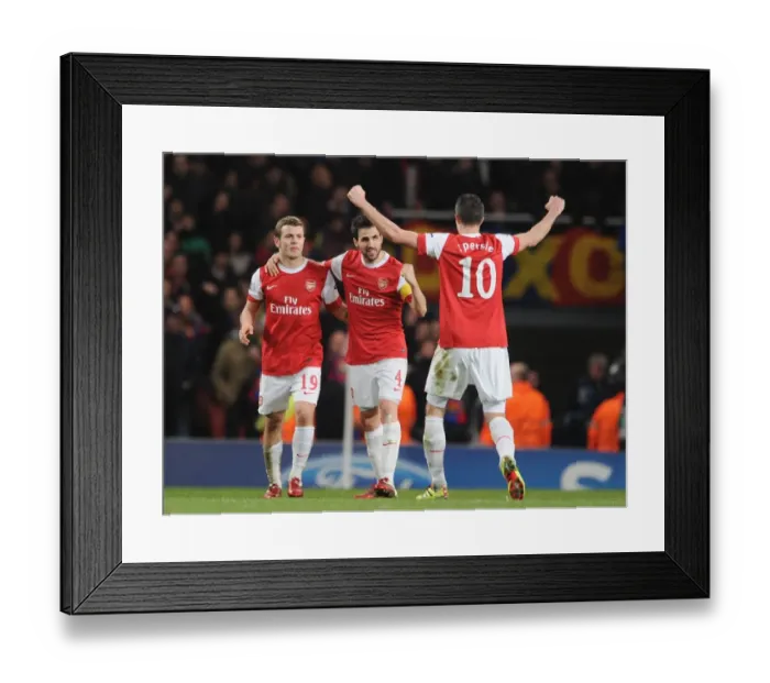 Framed Print : Jack Wilshere, Cesc Fabregas and Robin van Persie (Arsenal) celebrate after the match Framed Print : Jack Wilshere, Cesc Fabregas and Robin van Persie (Arsenal) celebrate after the match