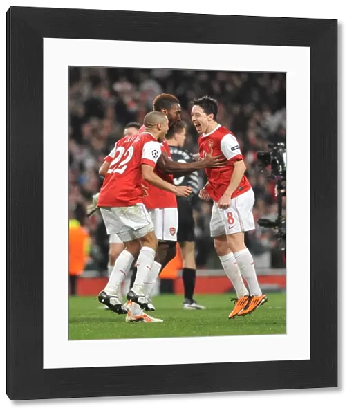 Johan Djourou, Gael Clichy and Samir Nasri (Arsenal) celebrate at the end of the match