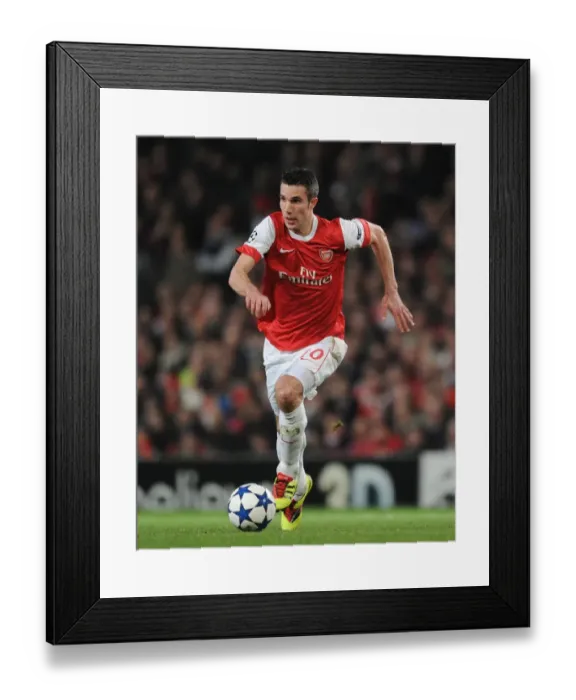Framed Print : Arsenal's Robin van Persie Scores Upset Win Against Barcelona in UEFA Champions League: Arsenal 2 - 1
