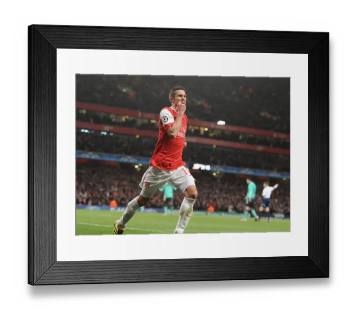 Framed Print : Arsenal's Shocking Victory: Robin van Persie's Stunning Goal vs. Barcelona, UEFA Champions League Framed Print : Arsenal's Shocking Victory: Robin van Persie's Stunning Goal vs. Barcelona, UEFA Champions League