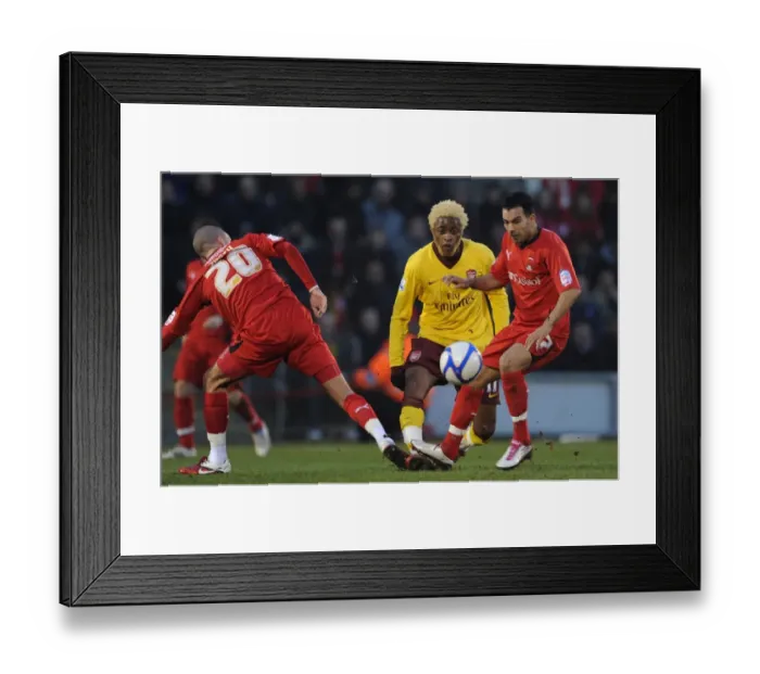 Framed Print : Alex Song (Arsenal) Jason Crowe and Jimmy Smith (Orient). Leyton Orient 1: 1 Arsenal
