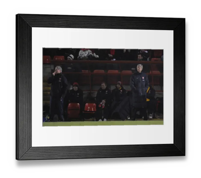 Framed Print : Arsenal manager Arsene Wenger and assistant Pat Rice. Leyton Orient 1: 1 Arsenal