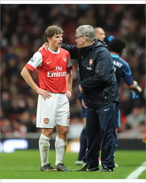 Arsenal assistant manager Pat Rice with Andrey Arshavin. Arsenal 1: 0 Stoke City
