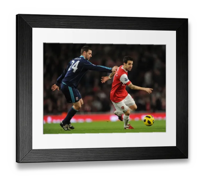 Framed Print : Cesc Fabregas (Arsenal) Rory Delap (Stoke). Arsenal 1: 0 Stoke City. Barclays Premier League Framed Print : Cesc Fabregas (Arsenal) Rory Delap (Stoke). Arsenal 1: 0 Stoke City. Barclays Premier League