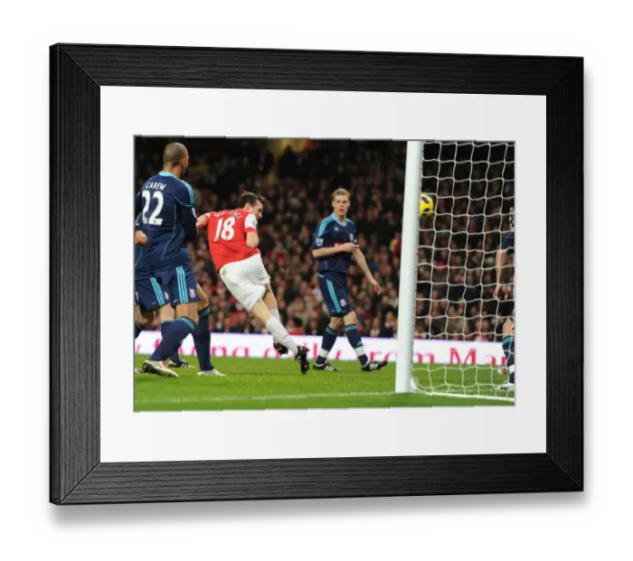 Framed Print : Sebastien Squillaci Scores the Winning Goal Against Stoke City, Arsenal FC
