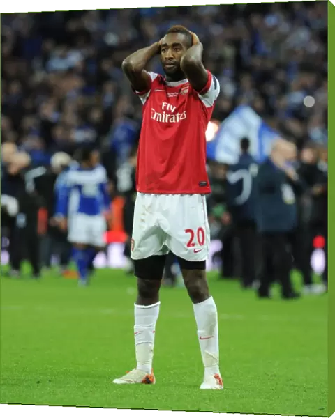 Dejected Arsenal defender Johan Djourou. Arsenal 1: 2 Birmingham City, Carling Cup Final