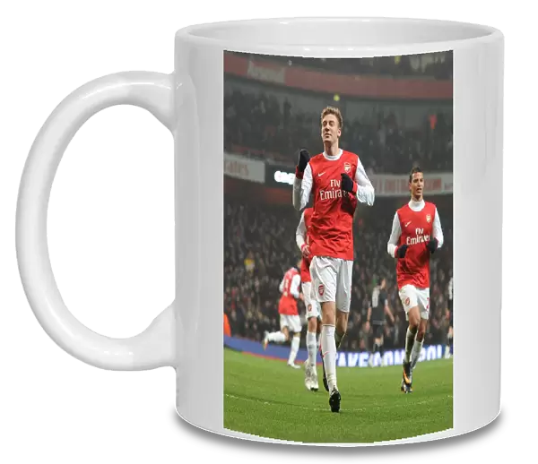 Nicklas Bendtner celebrates scoring the 4th Arsenal goal. Arsenal 5: 0 Leyton Orient