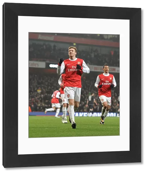 Nicklas Bendtner celebrates scoring the 4th Arsenal goal. Arsenal 5: 0 Leyton Orient