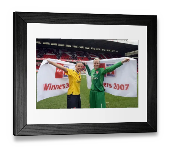 Framed Print : Emma Byrne and Lianne Sanderson (Arsenal) celebrate at the end of the match Framed Print : Emma Byrne and Lianne Sanderson (Arsenal) celebrate at the end of the match