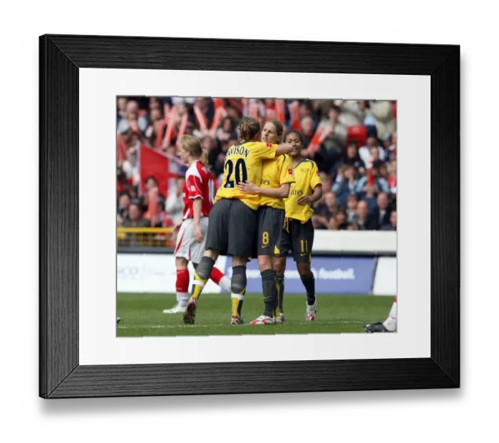 Framed Print : Kelly Smith and Gemma Davison: Celebrating Arsenal Ladies 4th Goal in FA Cup Final Victory (2007)