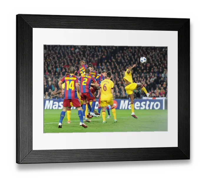 Framed Print : Sergio Busquets scores an own goal for Arsenal. Barcelona 3: 1 Arsenal. UEFA Champions League