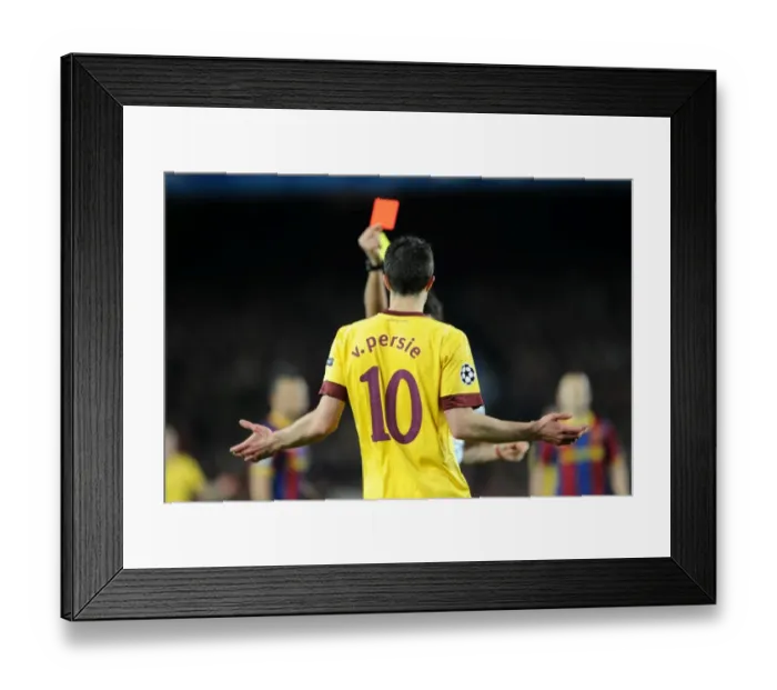 Framed Print : Robin van Persie (Arsenal) is shown the red card. Barcelona 3: 1 Arsenal
