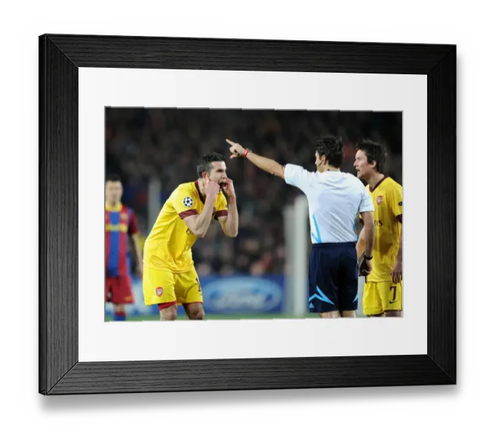 Framed Print : Robin van Persie's Plea: Couldn't Hear Ref's Whistle vs. Barcelona in Champions League Framed Print : Robin van Persie's Plea: Couldn't Hear Ref's Whistle vs. Barcelona in Champions League