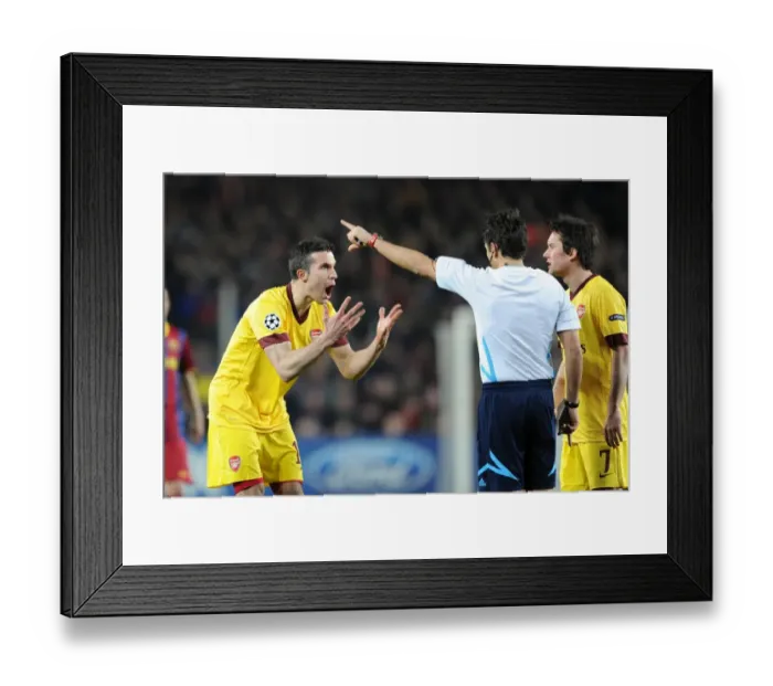 Framed Print : Robin van Persie (Arsenal) explains to referee Busacca that he couldn t hear his whistle Framed Print : Robin van Persie (Arsenal) explains to referee Busacca that he couldn t hear his whistle