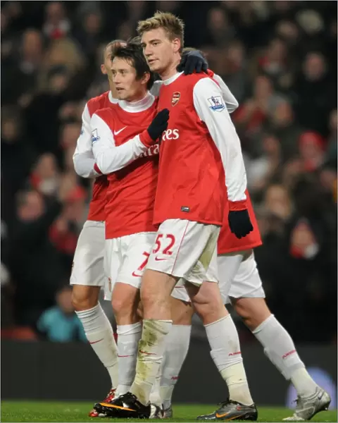 Nicklas Bendtner celebrates scoring his 2nd goal, Arsenals 3rd, with Tomas Rosicky