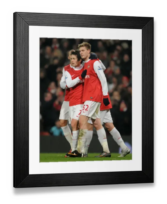 Framed Print : Nicklas Bendtner celebrates scoring his 2nd goal, Arsenals 3rd, with Tomas Rosicky