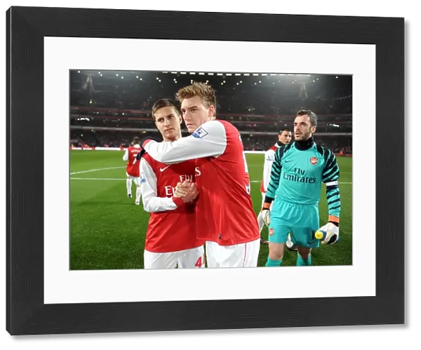 Conor Henderson, Nicklas Bendtner and Manuel Almunia (Arsenal) before the match