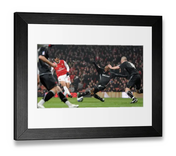 Framed Print : Marouane Chamakh cscores Arsenals 1st goal under pressure from Terrell Dawson