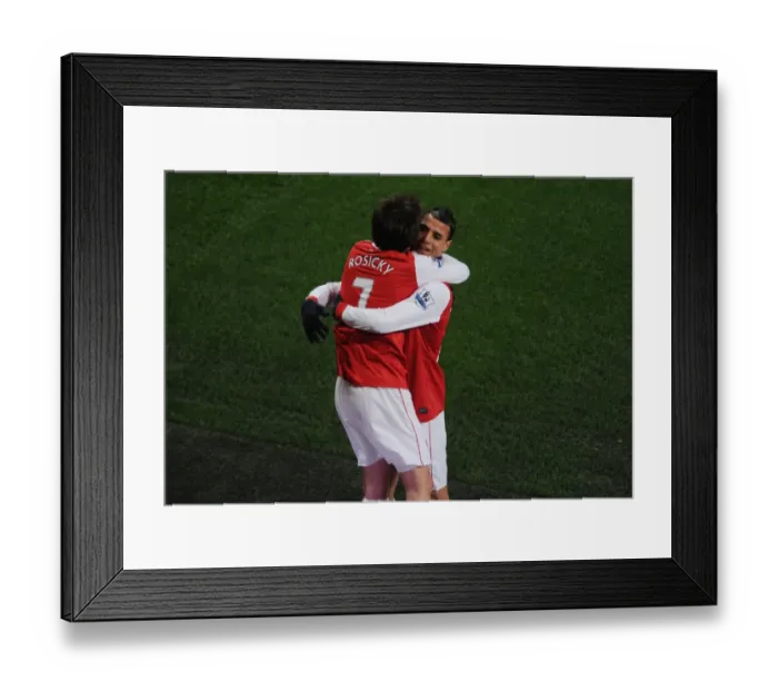 Framed Print : Marouane Chamakh celebrates scoring the 1st Arsenal goal with Tomas Rosicky