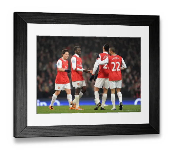 Framed Print : Gael Clichy celebrates scoring the 5th Arsenal goal with Marouane Chamakh Framed Print : Gael Clichy celebrates scoring the 5th Arsenal goal with Marouane Chamakh
