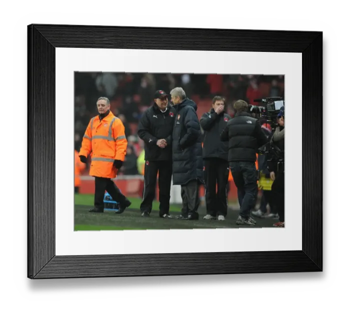 Framed Print : Arsenal manager Arsene Wenger shakes with Orient manager Russell Slade Framed Print : Arsenal manager Arsene Wenger shakes with Orient manager Russell Slade