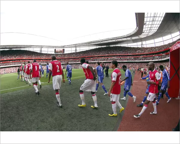 Arsenal team walk out of the tunnel before the match