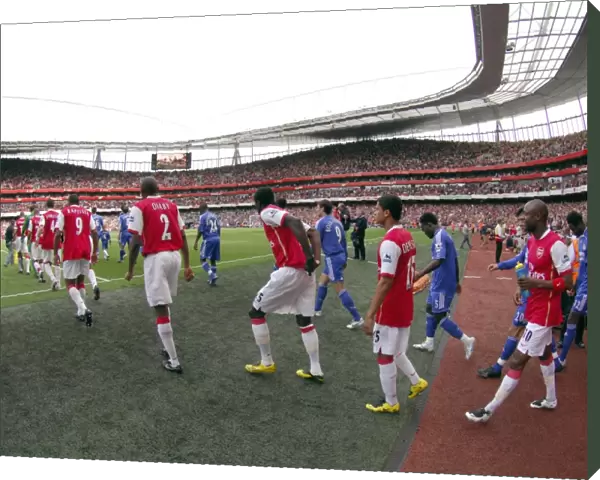 Arsenal team walk out of the tunnel before the match