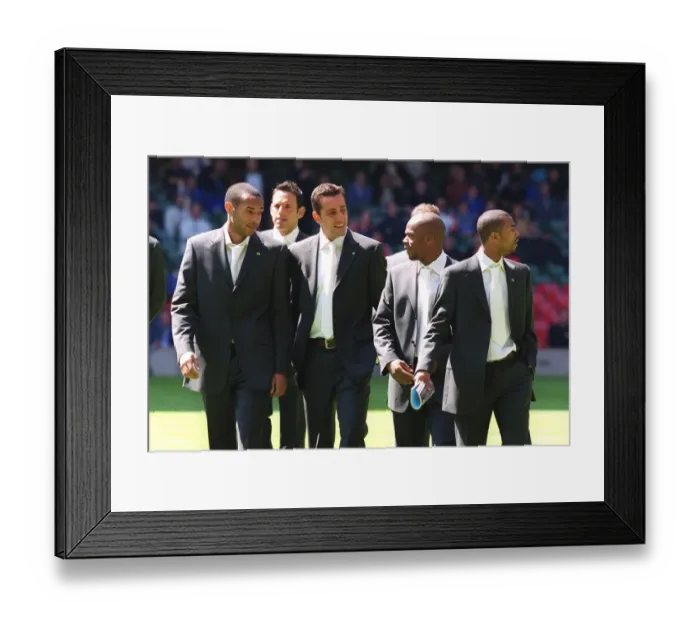 Framed Print : Arsenal's Big Four: Edu, Henry, Cole, and Wiltord Lead The Gunners to 2:0 FA Cup Victory over Chelsea at The Millennium Stadium (4 / 5 / 2002) - Stuart MacFarlane  /  Arsenal Football Club