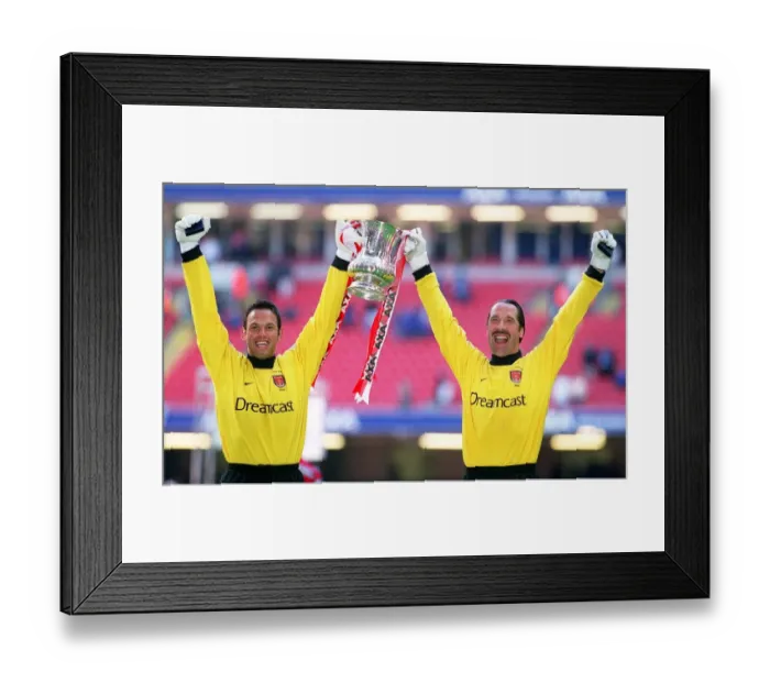 Framed Print : Arsenal goalkeepers David Seaman and Richard Wright with the F. A Framed Print : Arsenal goalkeepers David Seaman and Richard Wright with the F. A