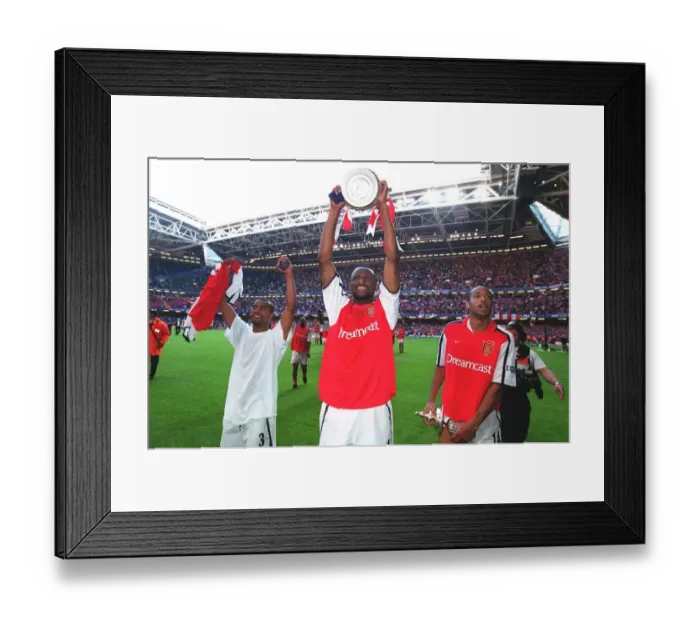 Framed Print : Patrick Vieira, Thierry Henry and Ashley Cole celebrate after the match Framed Print : Patrick Vieira, Thierry Henry and Ashley Cole celebrate after the match