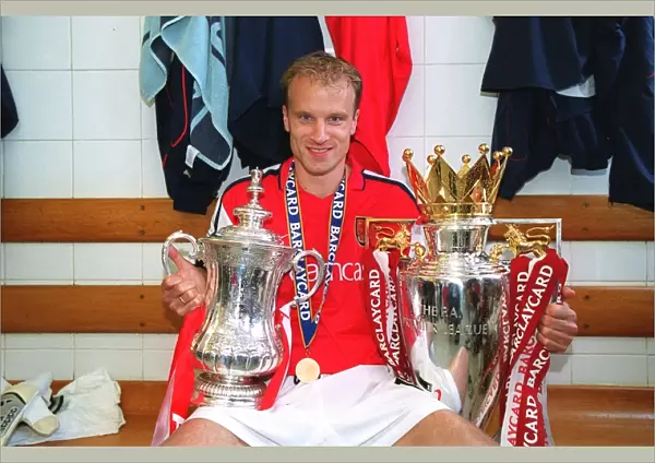 Dennis Bergkamp Celebrating Double Victory: Arsenal's FA Premier League and FA Cup Triumph, 11 / 5 / 2002