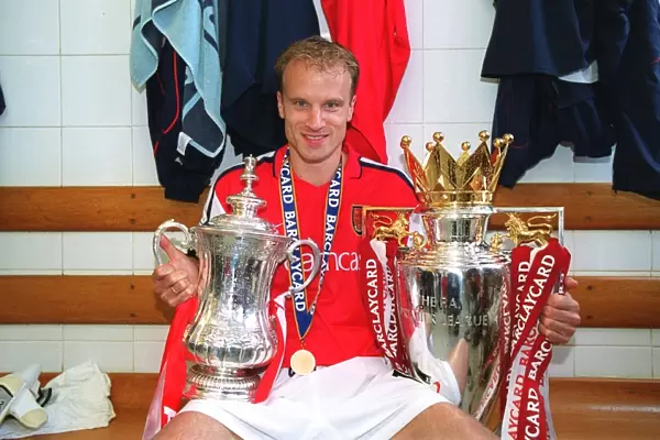 Dennis Bergkamp Celebrating Double Victory: Arsenal's FA Premier League and FA Cup Triumph, 11 / 5 / 2002