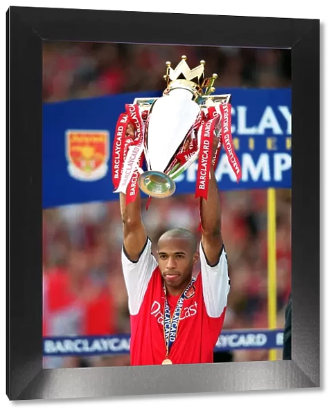 Thierry Henry with the FA Barclaycard Premiership Trophy after Arsenal's 4:3 Win over Everton, FA Barclaycard Premiership, Arsenal Stadium, Highbury, London, May 11, 2002